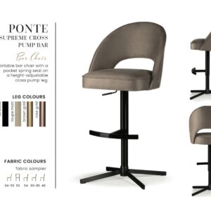 PONTE SUPREME CROSS bárszék | táskarugós forgó bárszék, választható szövet / lábszín